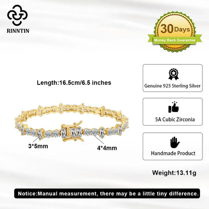 Rinntin 14K Gold Plated Hip Hop AAAAA Cubic Zirconia Tennis Bracelet 925 Sterling Silver 2025 Sparkling Crystal Jewelry SB208