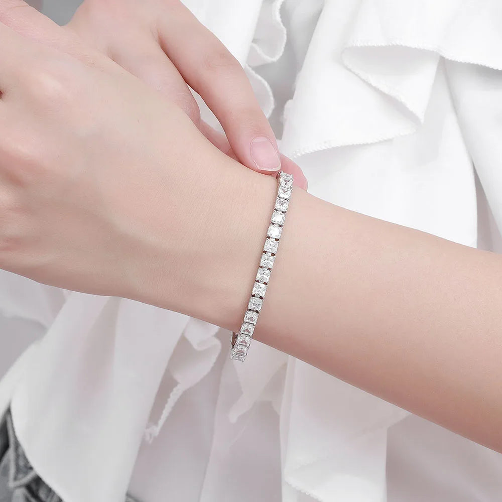 YLMyself Bracelet 925 Silver 4x4mm Square Cubic Zirconia Pave Full Chain 15-21CM Unisex Jewelry Gift For Men Women