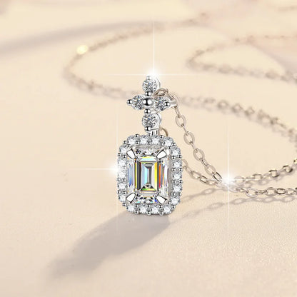 FIRERING 100% Genuine 1ct Green Moissanite Necklace 5x7MM with Certificate Laboratory Diamond Women Jewelry S925 Silver