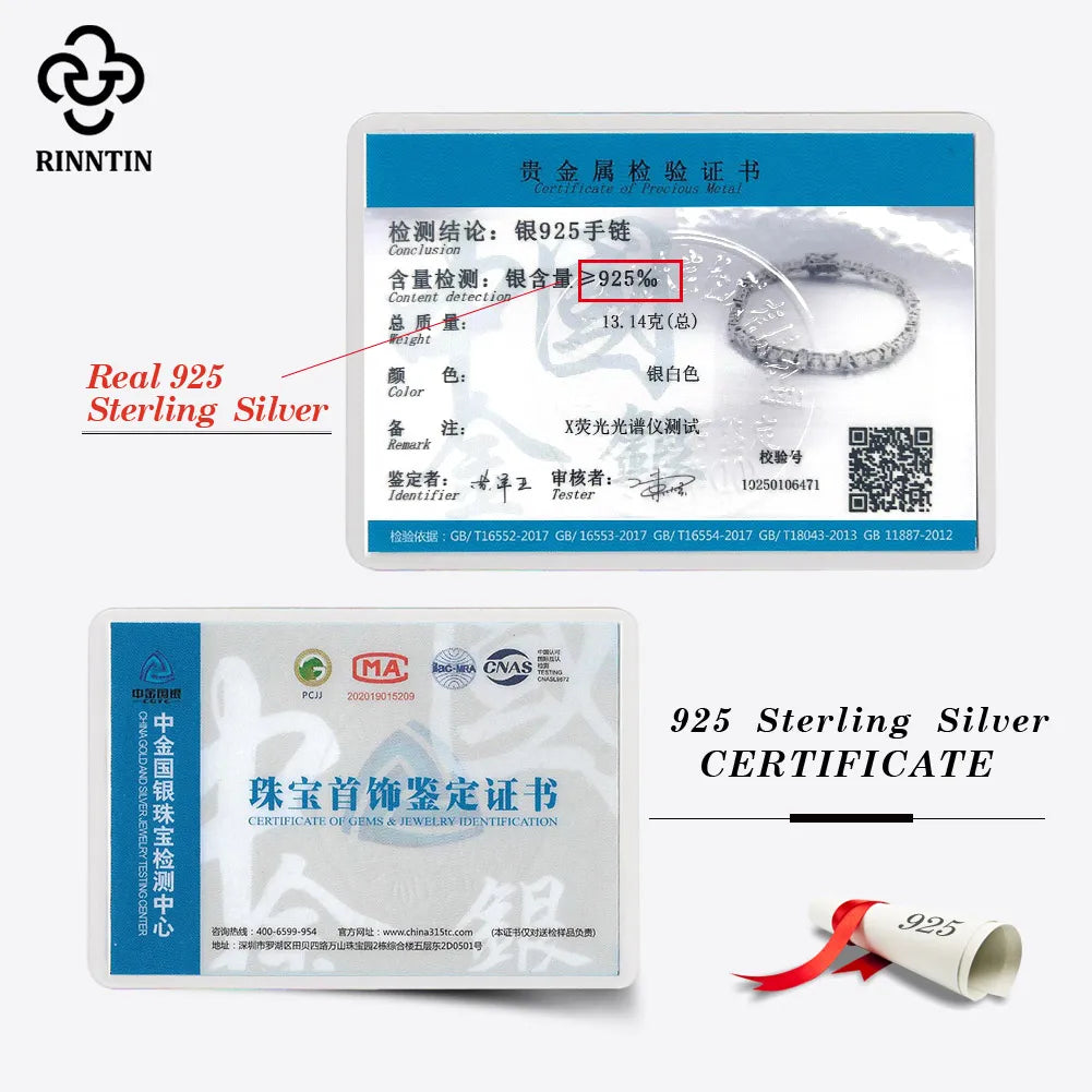 Rinntin 14K Gold Plated Hip Hop AAAAA Cubic Zirconia Tennis Bracelet 925 Sterling Silver 2025 Sparkling Crystal Jewelry SB208