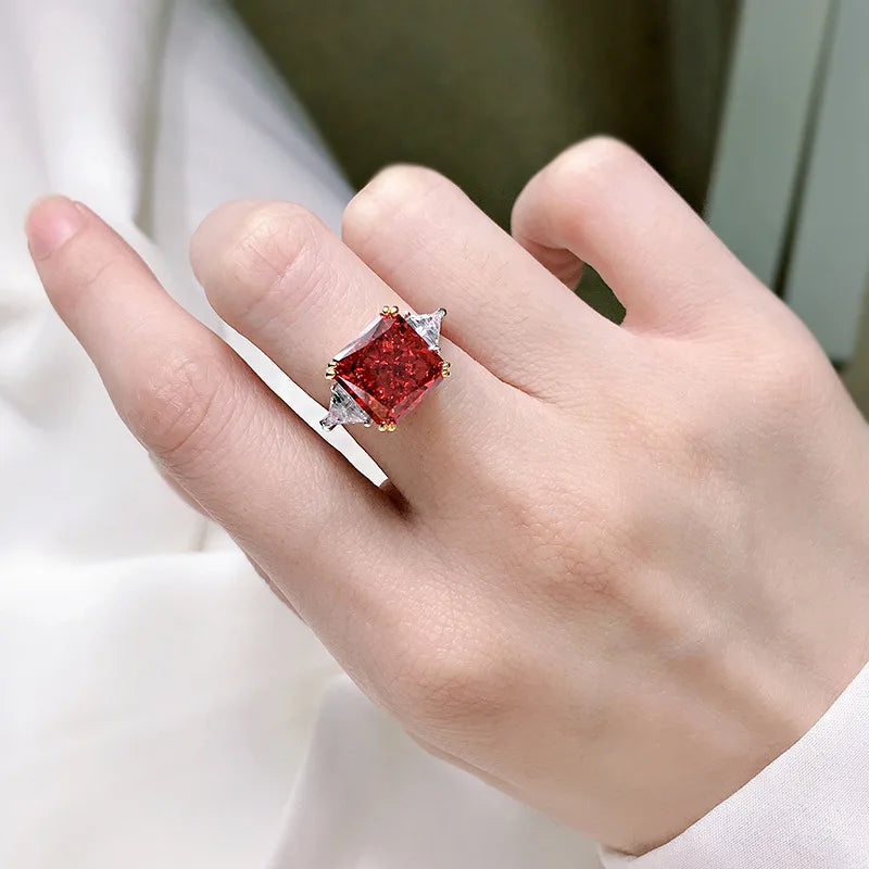 FIRERING Super Flash 5ct 10MM High Carbon Stone Women Ring S925 Silver Luxury Premium Jewelry Gift