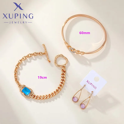Xuping Jewelry New Arrival Promotion Gold Plated Fashion Copper Alloy Women's Bracelet Earrings Group Jewellery Gift X000853827